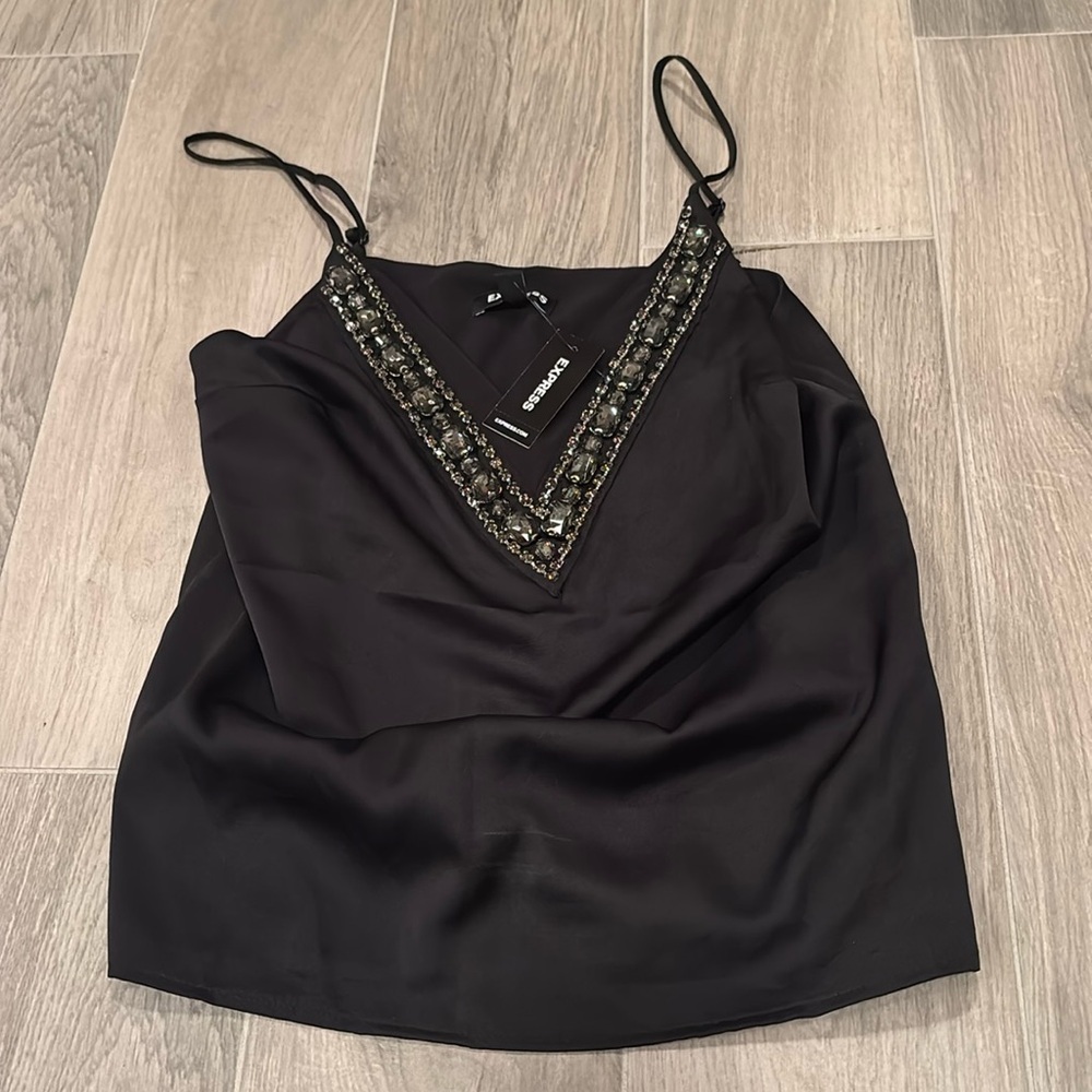 NWT Express Women’s Black Tank Top With Gems Size XS